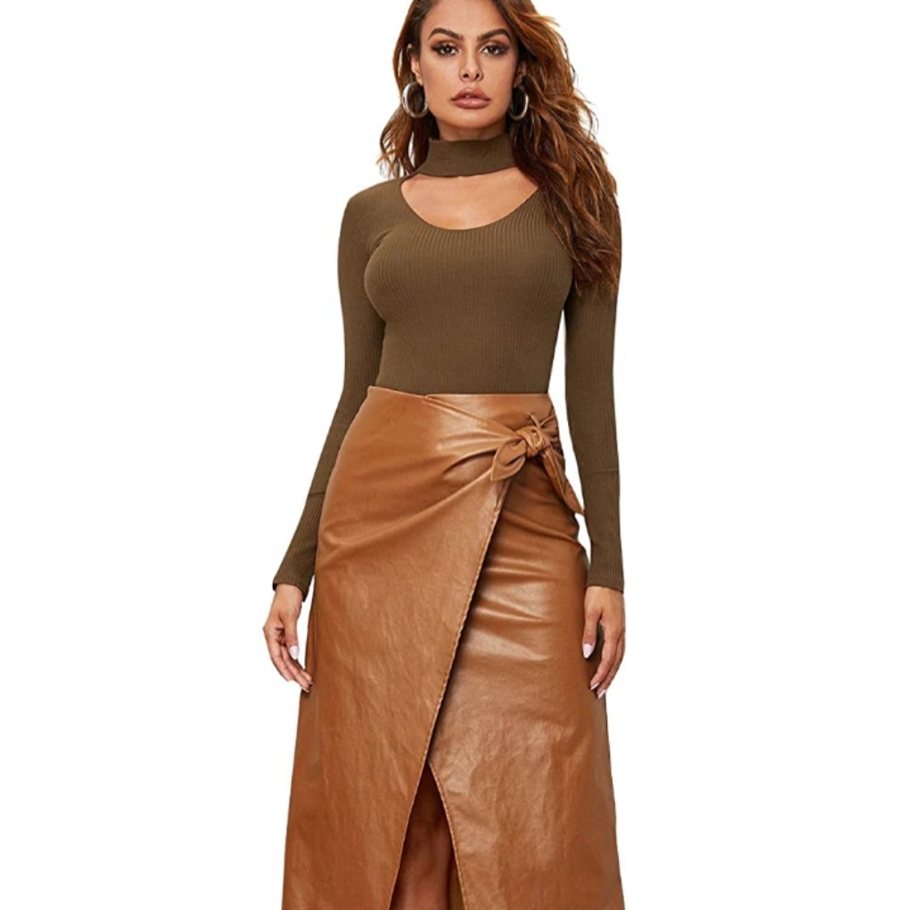 Mid Knee Leather Skirt